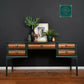 Mid Century Desk, Vintage Stag Desk, Dark Green and Gold Desk with Drawers.