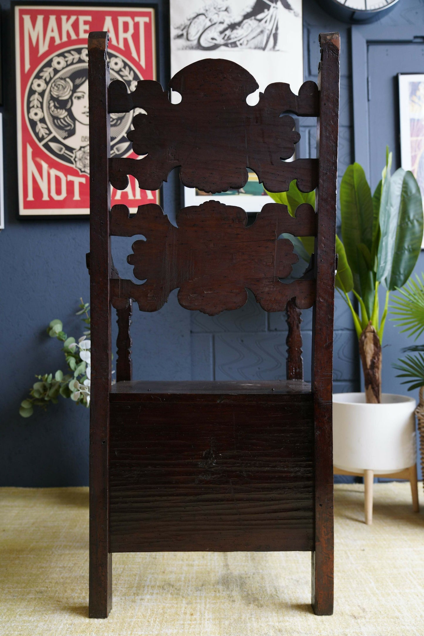 Italian Renaissance Revival Hall Oak Carved Antique Chair Carved Wainscot Throne Ecclesiastical