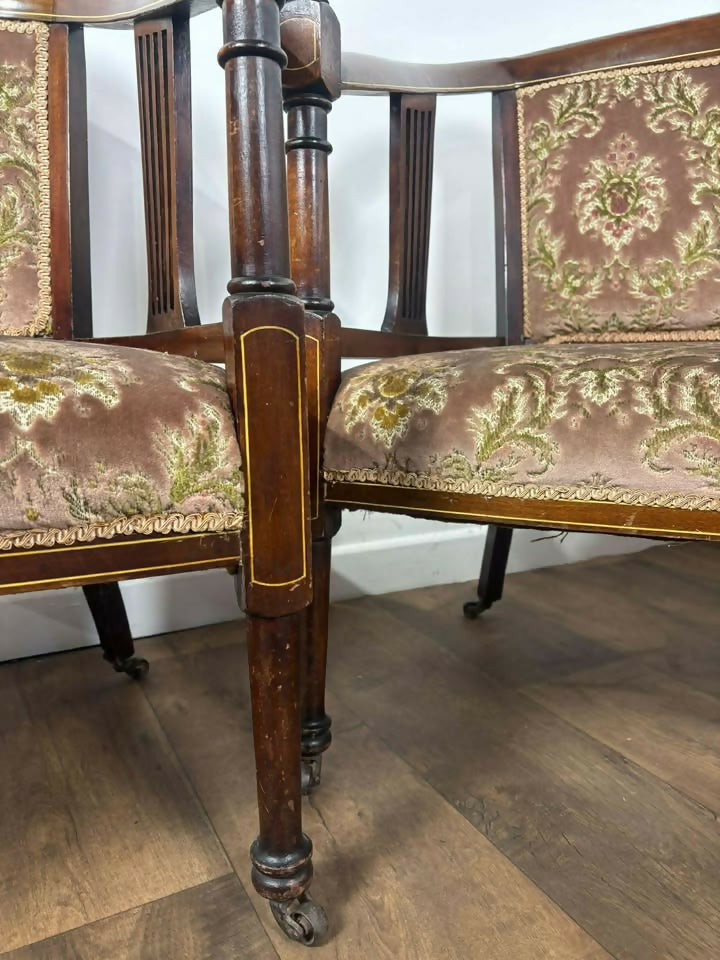 Edwardian Mahogany Inlaid Three Piece Salon Suite