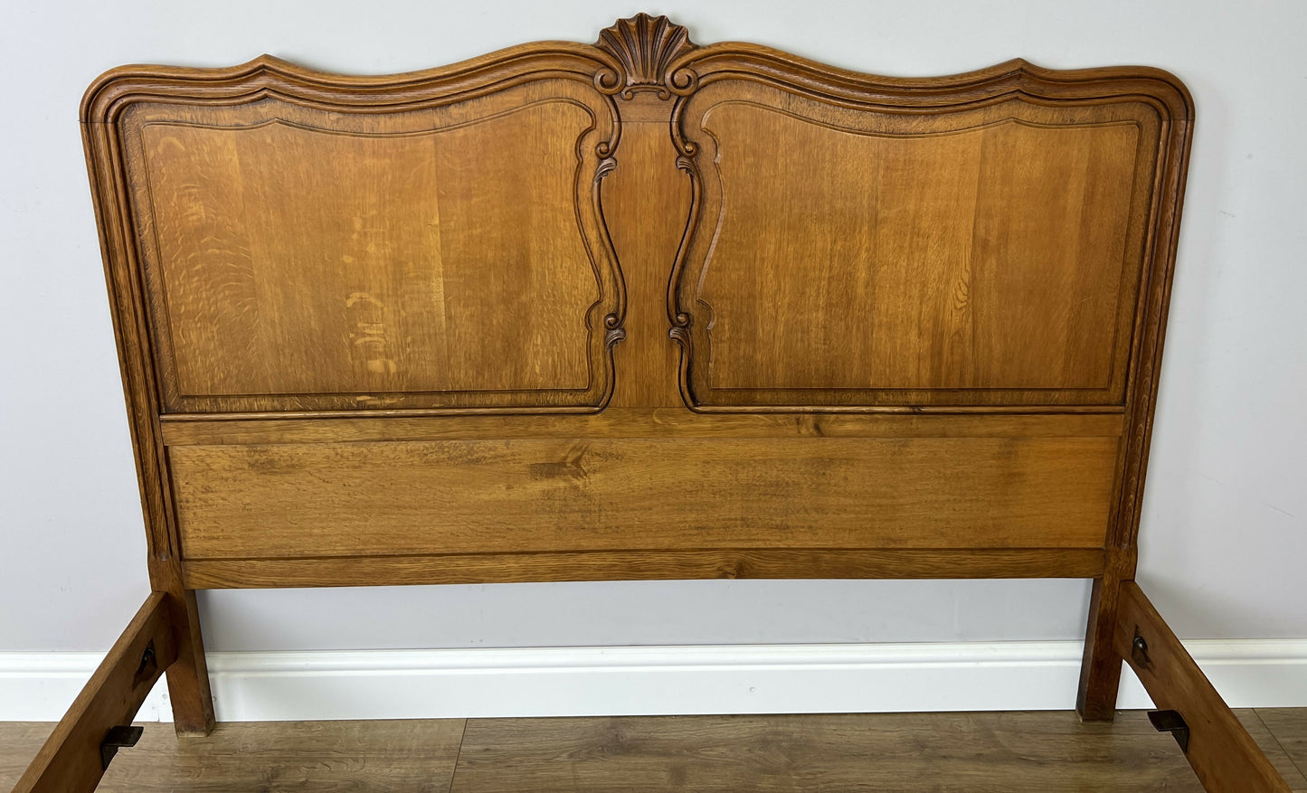 Bed Vintage French Louis XVI Oak Double Bed Frame Carved Headboard LOT 6373