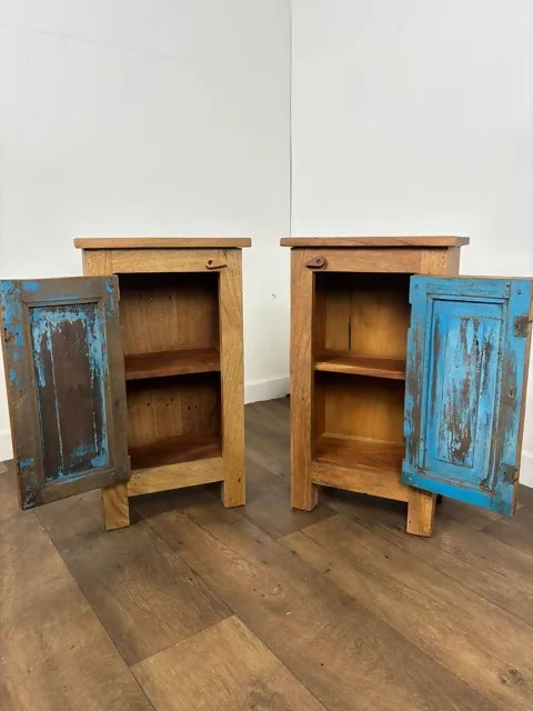 Pair of Reclaimed Indian Wood Bedside Cabinets