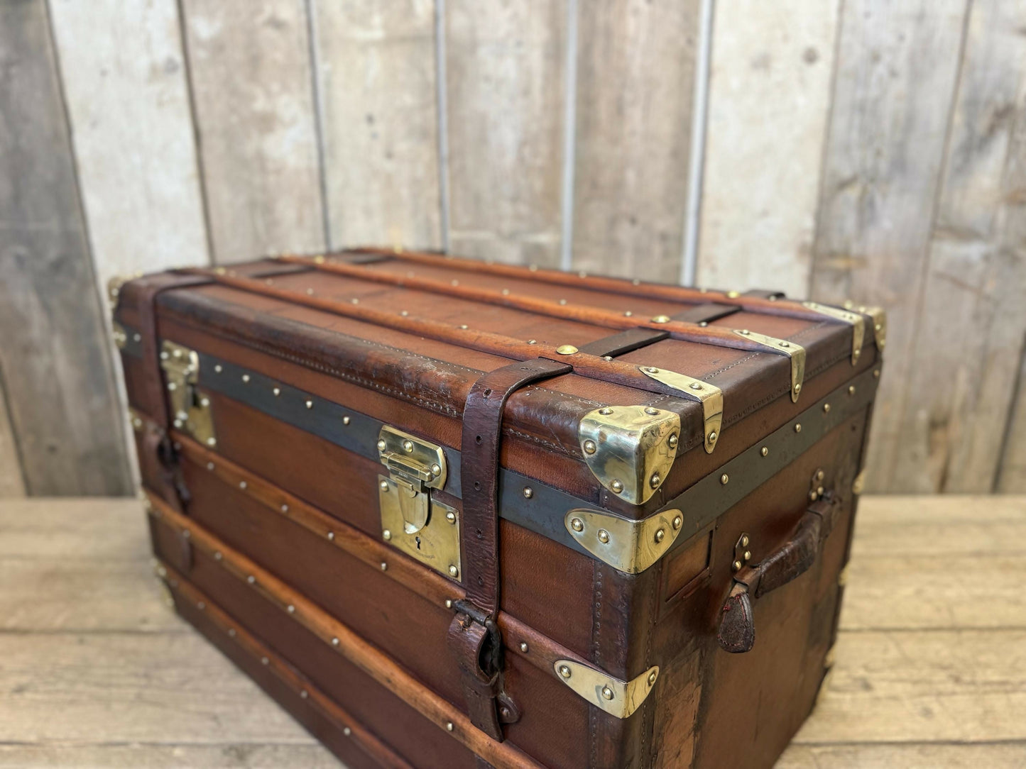 Moynat antique leather travel trunk