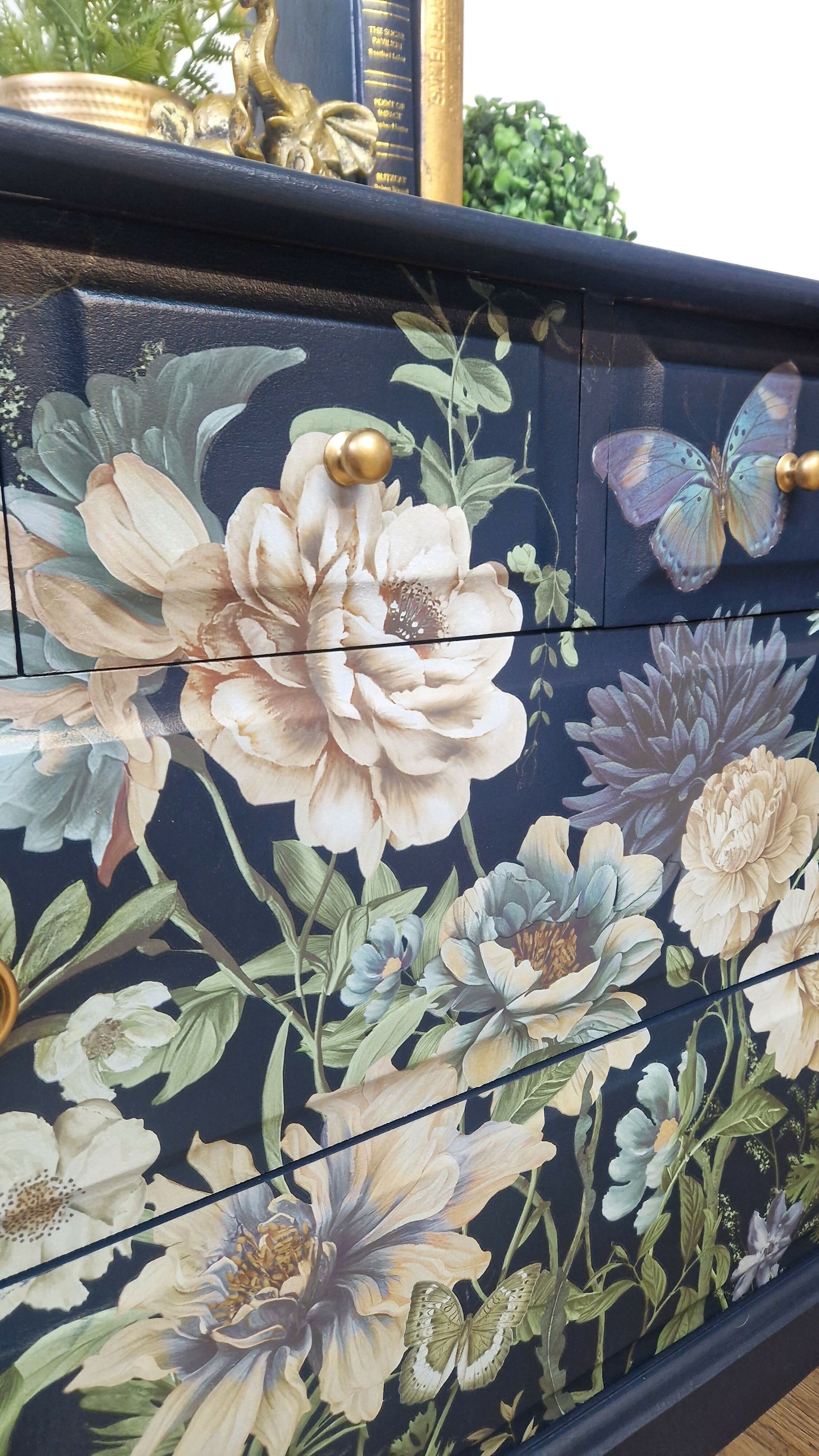 Navy Stag Floral Chest of Drawers