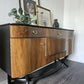 Mid Century Modern Sideboard, Dark Wood and Black Drinks Cabinet, Gold Interior, Original Handles, Crocodile Pattern TV Stand