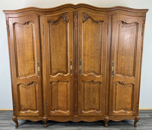 Wardrobe Vintage French Louis XVI Style Oak Four Door Carved Armoire LOT 4795