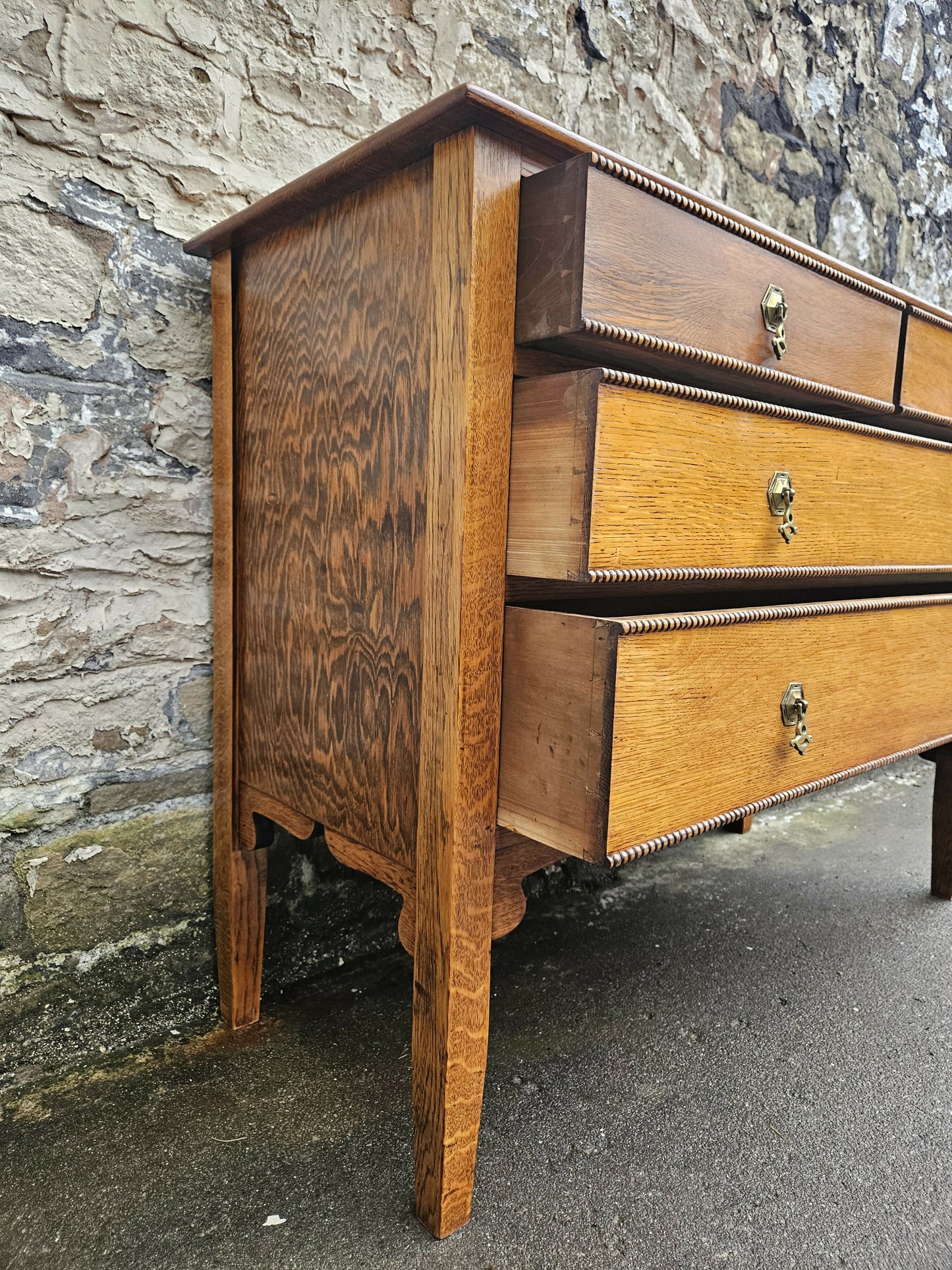 Vintage Oak Tallboy Chest of Drawers: Antique Cabinet with Detailing Four Drawer