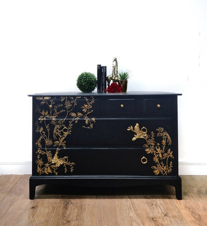 Black Stag Floral Chest of Drawers
