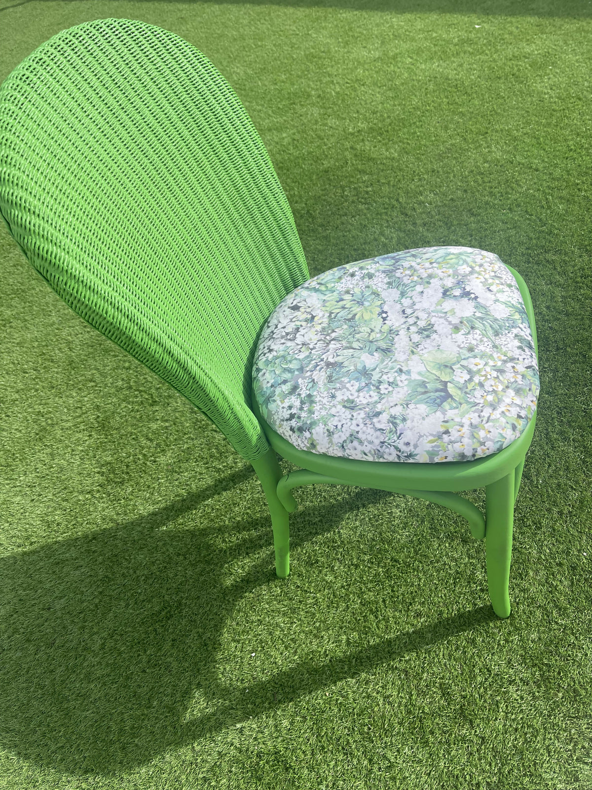 Lloyd loom eye popping apple green accent chair with matching velvety fabric