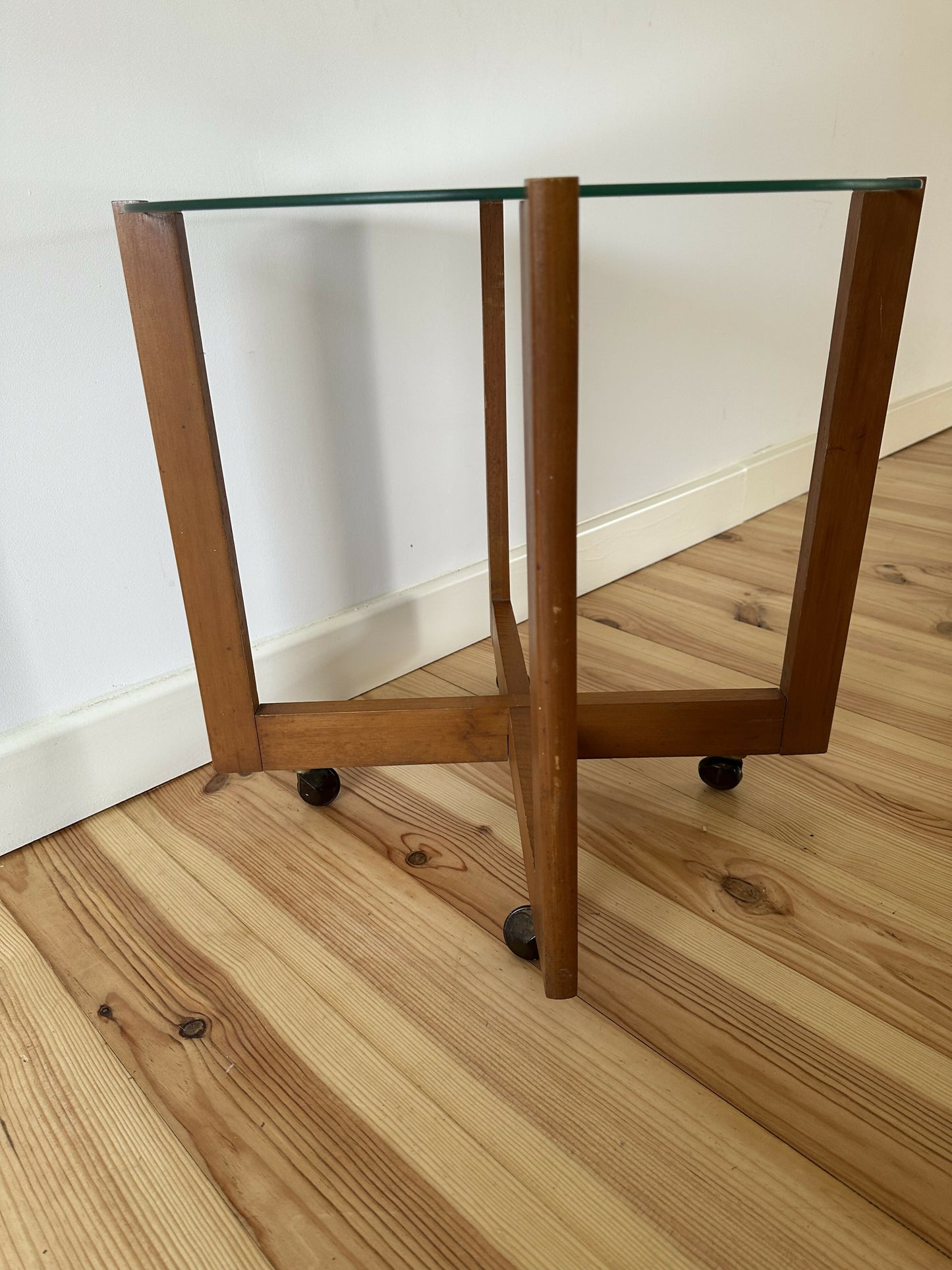 Mid Century Vintage Glass Side Coffee Table Minimalist