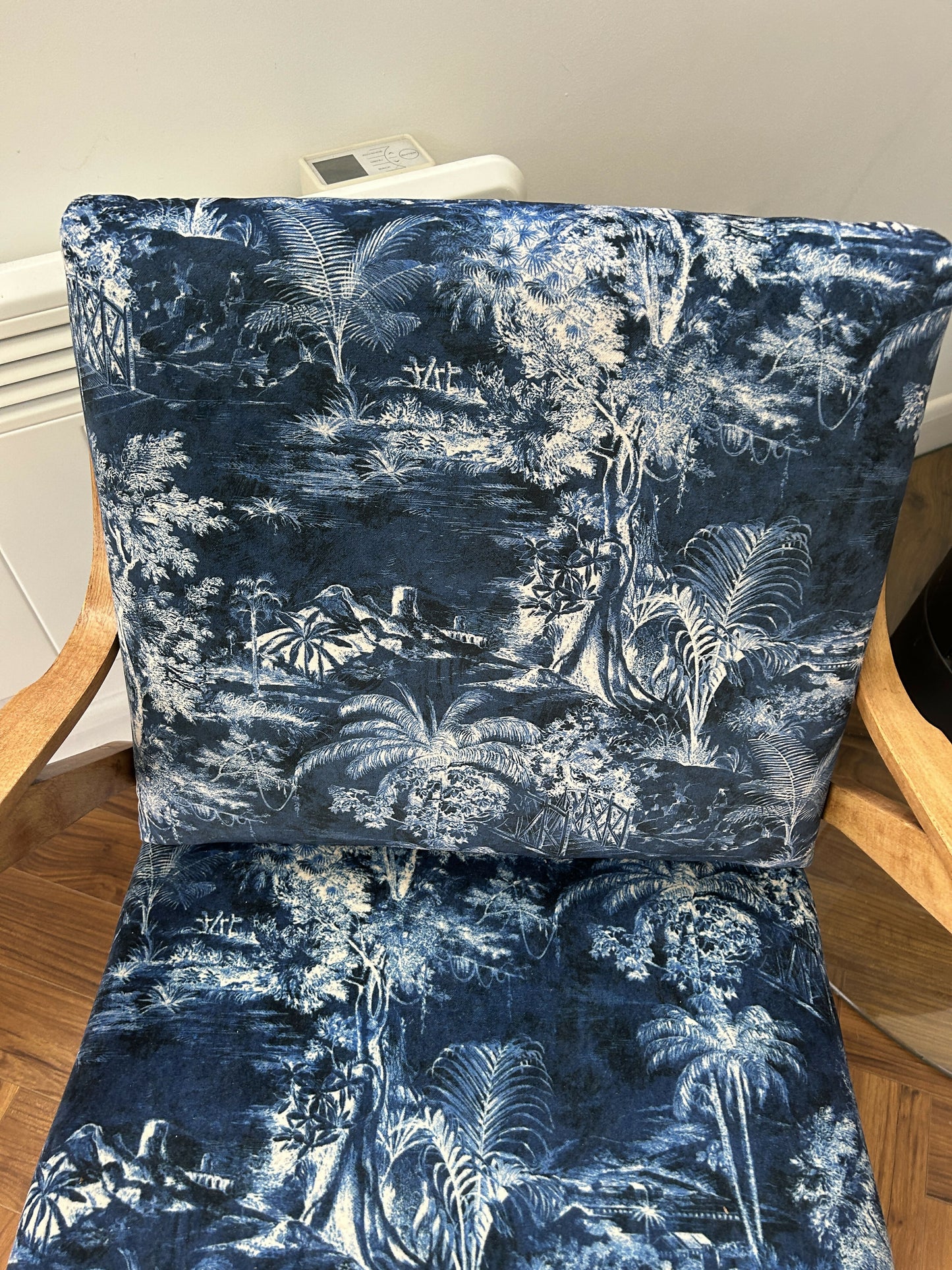 Mid-Century Armchair with Sculptural Oak Frame, Reupholstered in Linwood Velvet, c.1950s