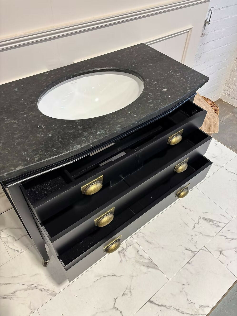 Black Vintage Wooden Vanity Unit