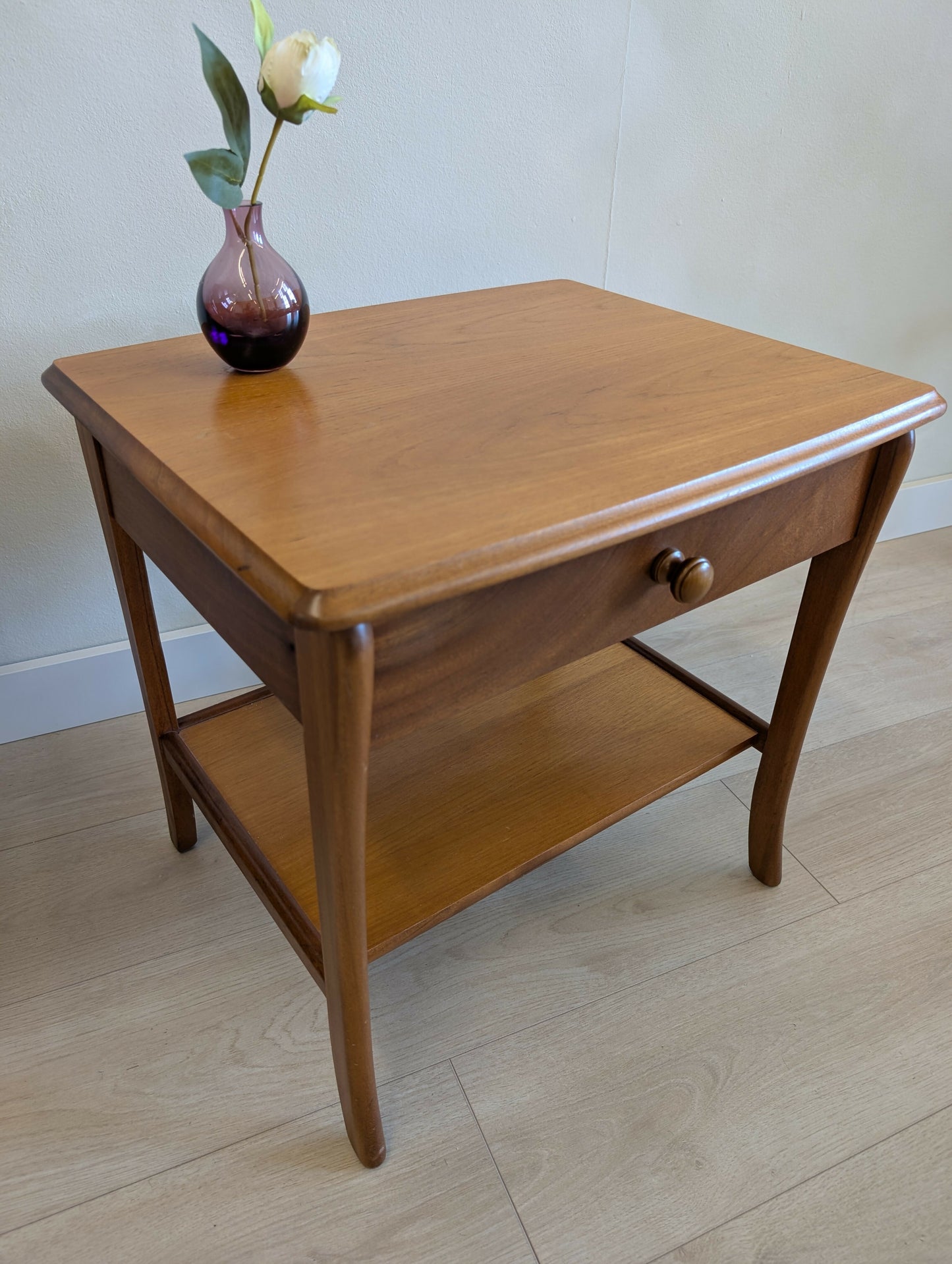 Mid Century Teak Side Table with Drawer & Shelf by Sutcliffe
