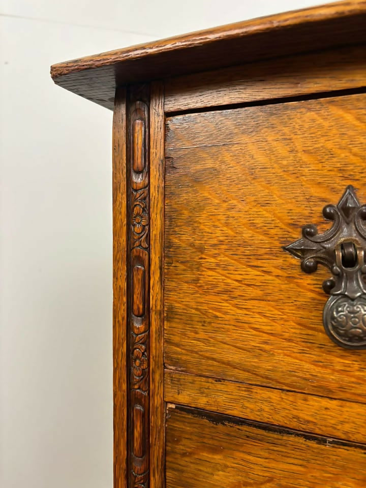 Vintage Oak Two Drawer Chest on Castors