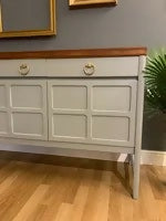 Farrow & balls “Pigeon” Vintage Nathan sideboard with naked top