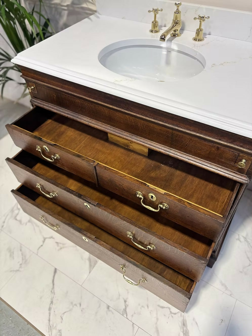 Width 102cm - Oak Vintage Bathroom Vanity Unit