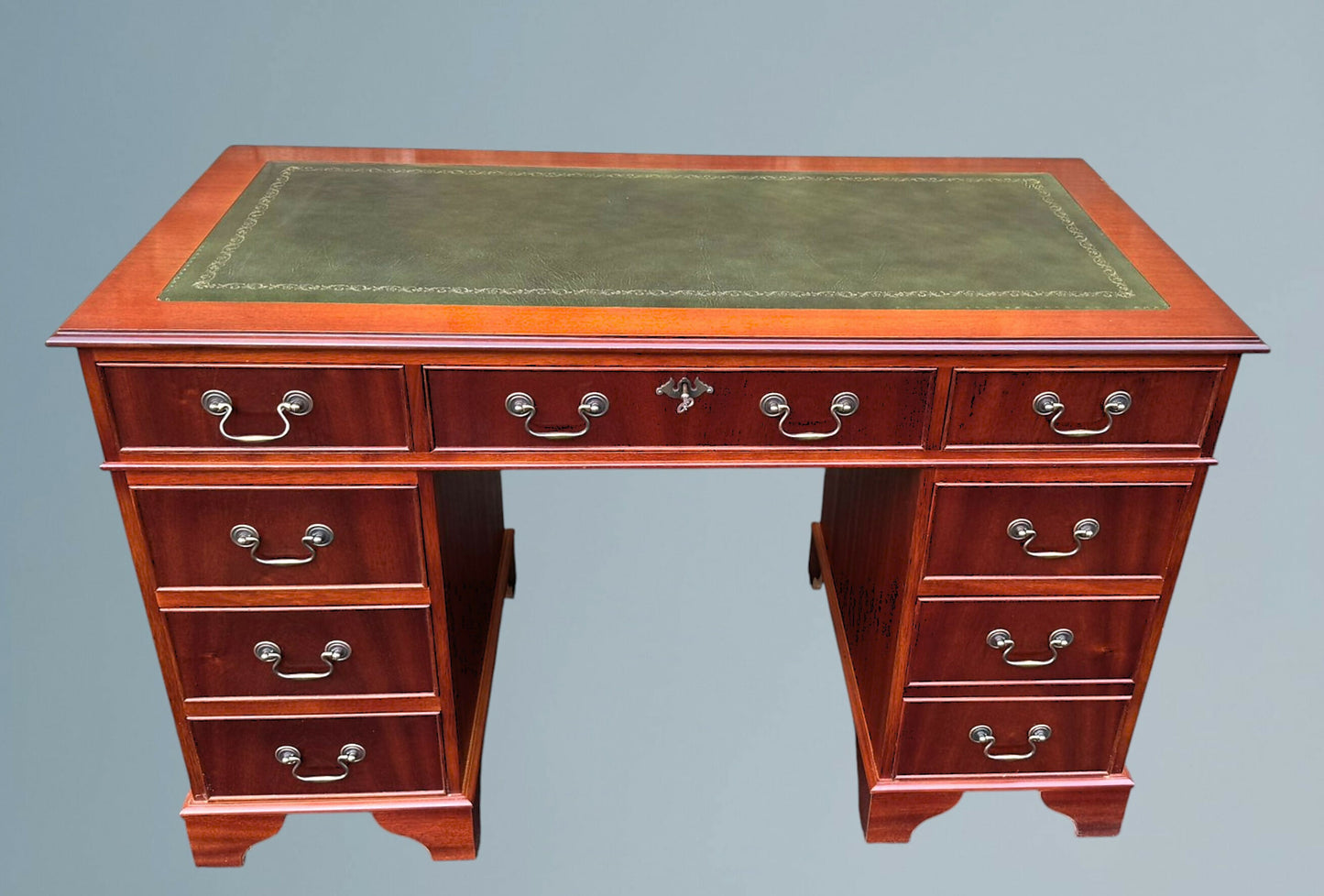 Mahogany Pedestal Writing Desk With Leather Top