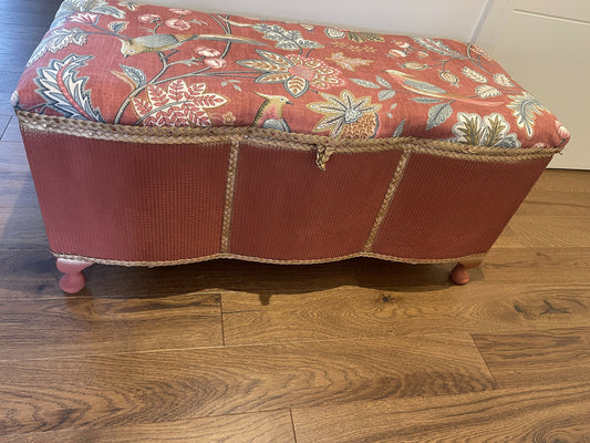 Mid century Ottoman living restored. Brick red chalk paint. Original gold trim. Matching new fabric