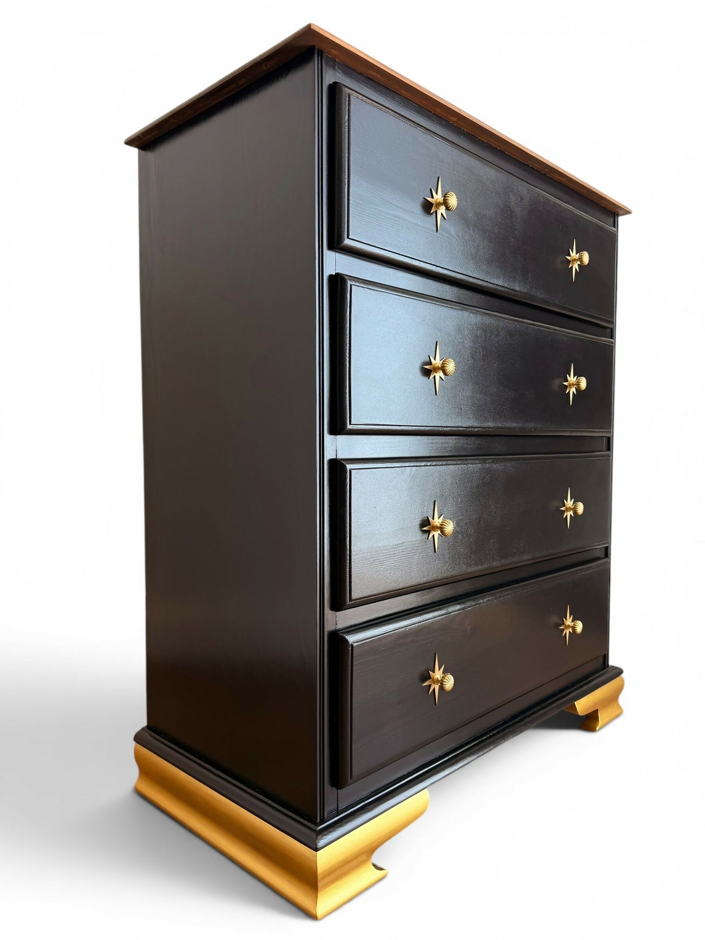 Luxury Black Starburst Chest of Drawers | Solid Wood | Vintage Refurbished Bespoke Furniture