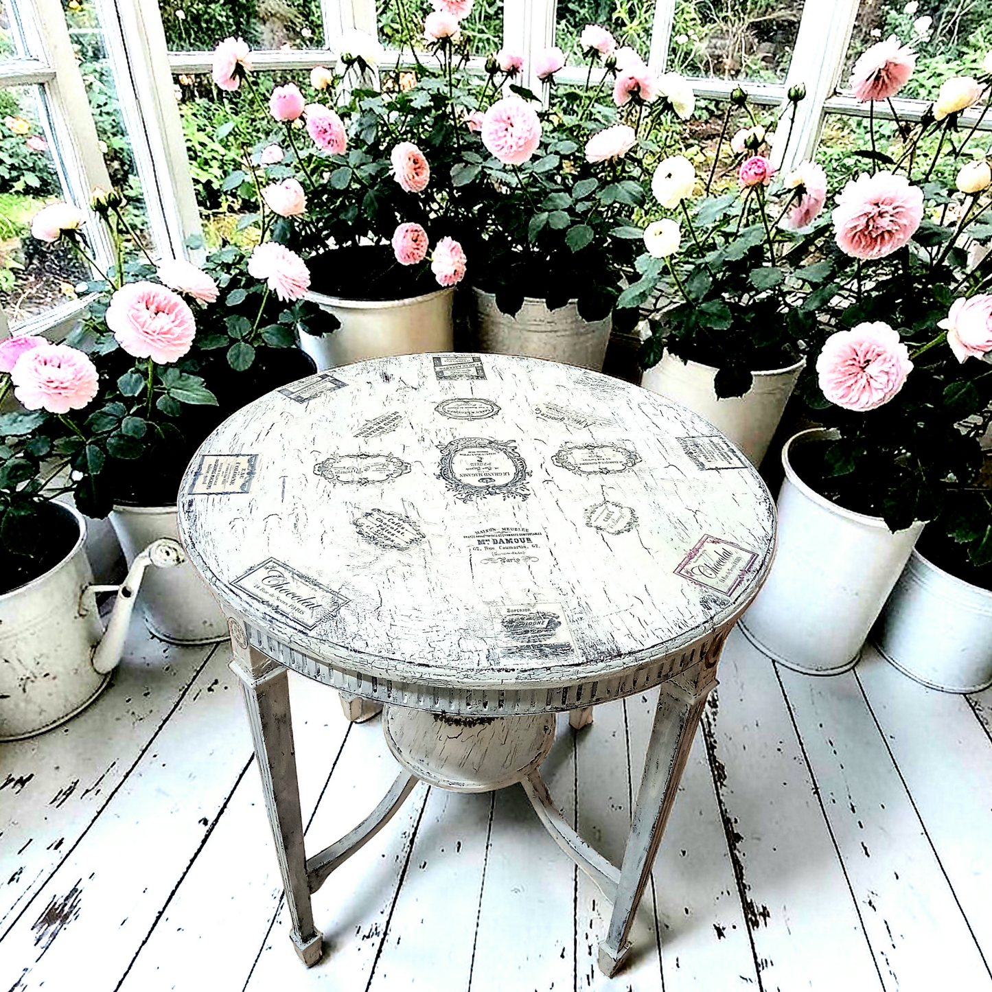 French Labels Decoupaged Table