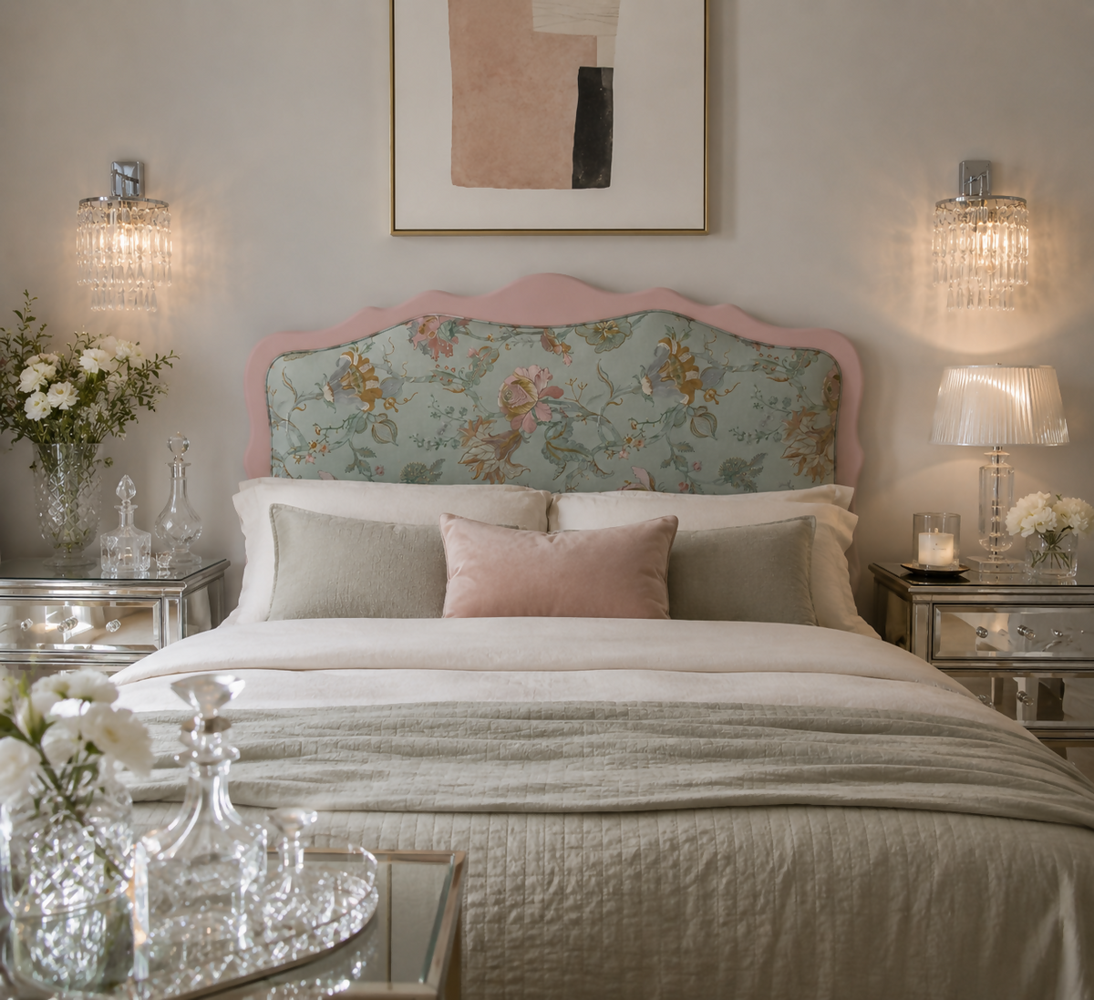 floral upholstered headboard