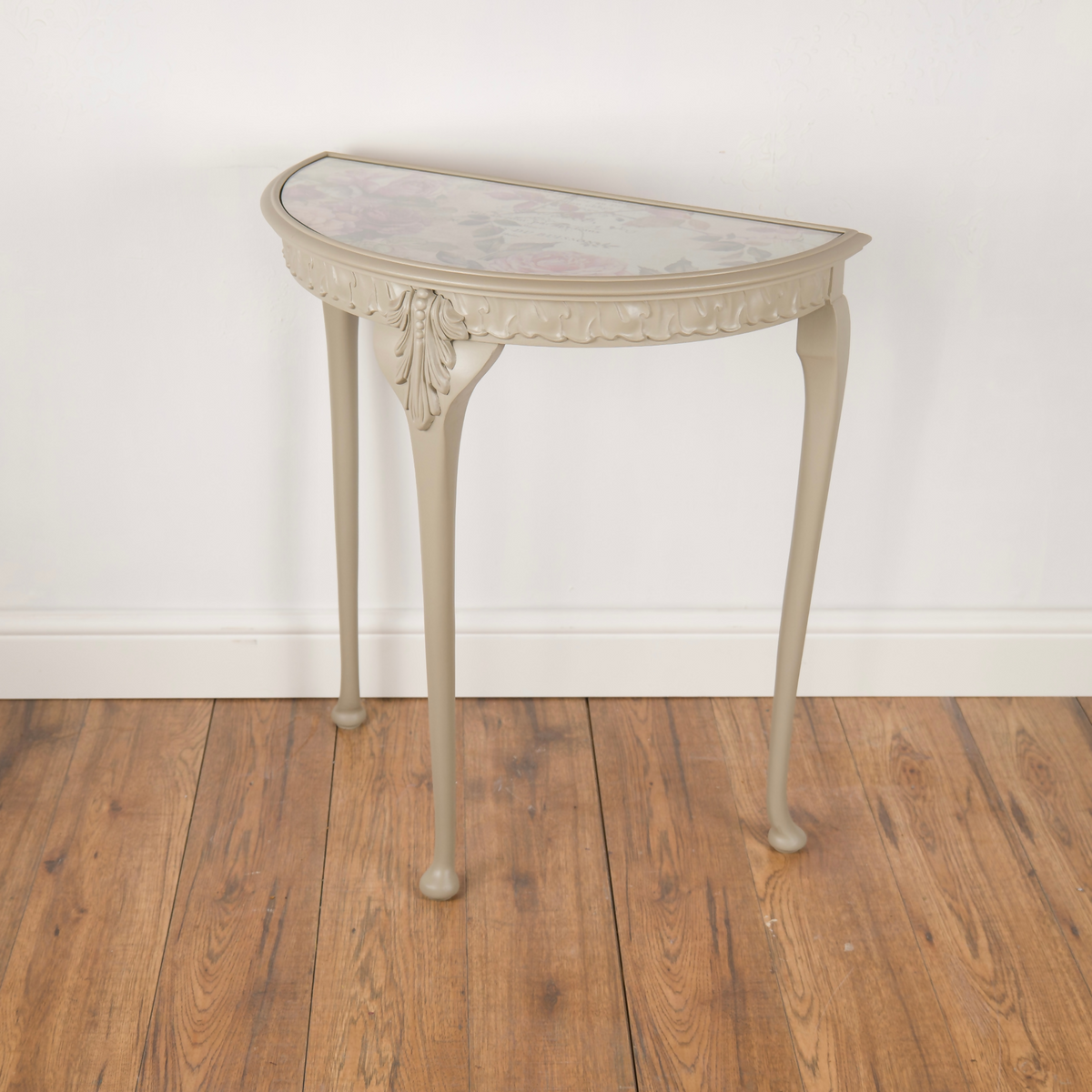 Vintage Demi-Lune Table | Decoupage Floral Console | French Style Hallway Table | Upcycled Furniture