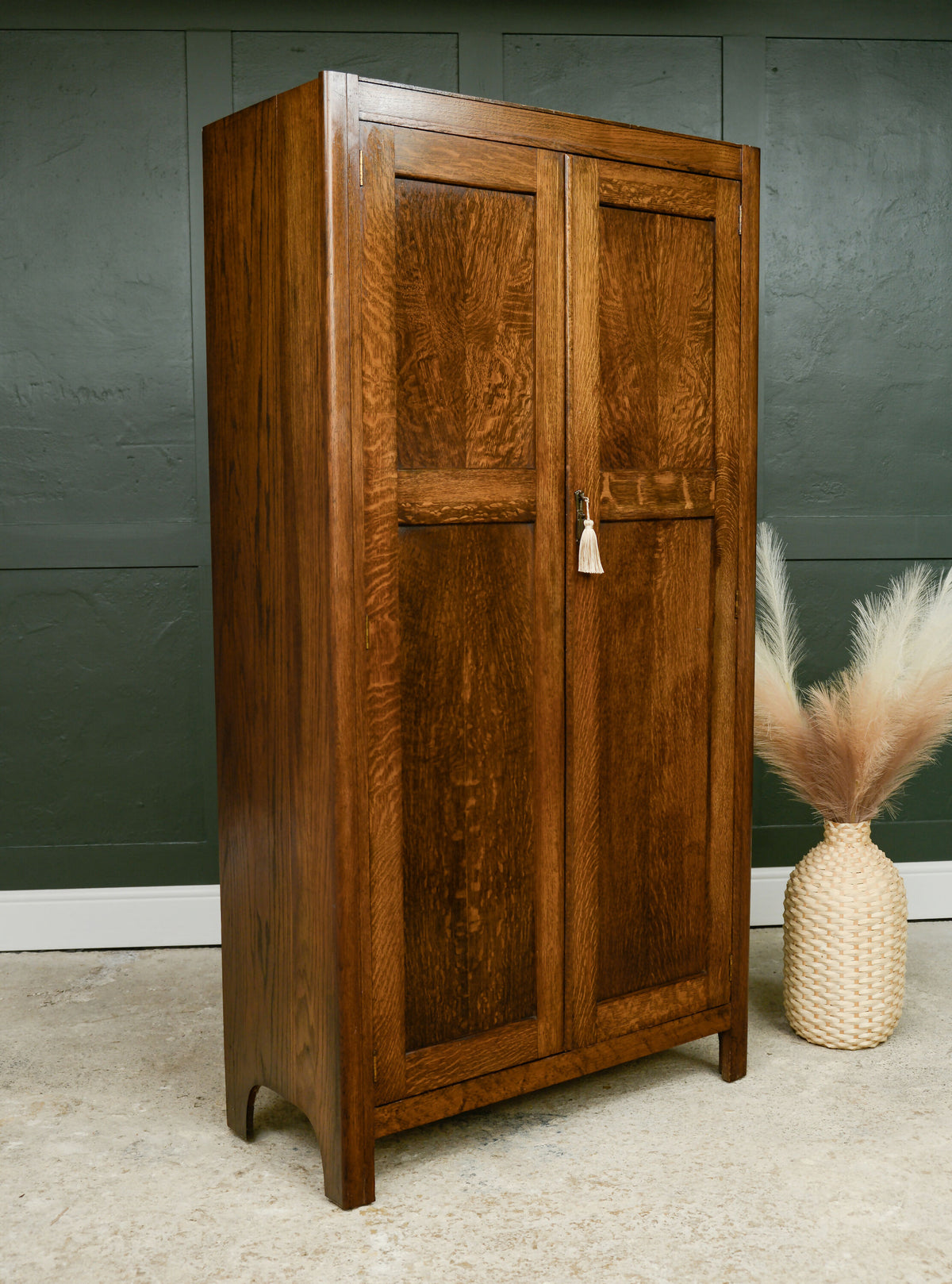 Vintage Oak Gentlemans Wardrobe - 1930s - 1940s