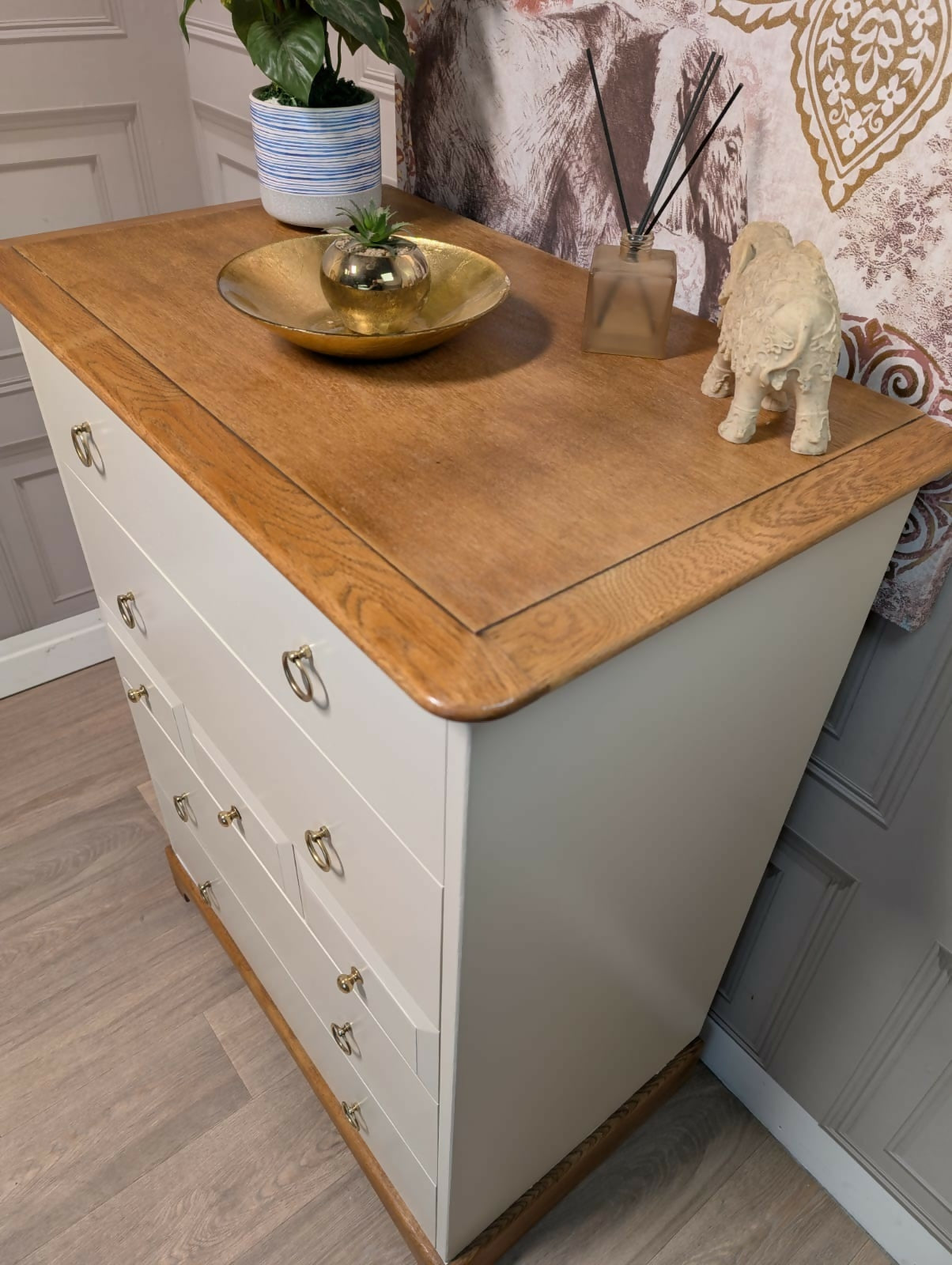 Stag Madrigal Tallboy Chest of 7 Drawers Brass Handles