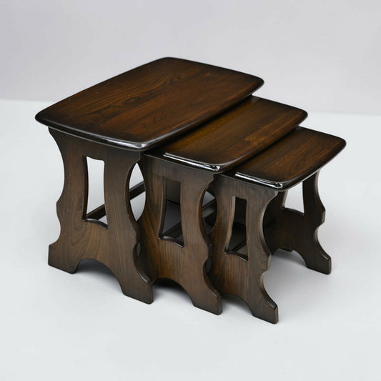 Ercol Nest Of Tables 3 Solid Elm Table Traditional Dark Finish FREE UK Delivery*