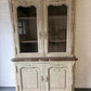 Vintage French Painted Pine display cabinet Glazed doors carving shelves cabrio