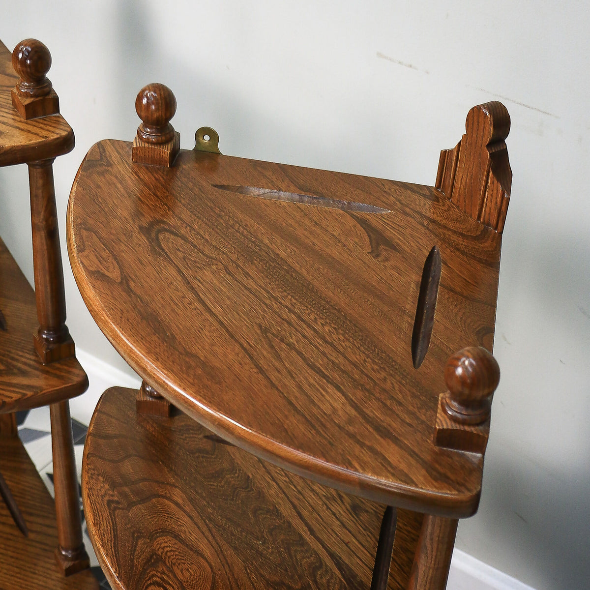 A Pair Ercol Windsor Wall Hanging Corner Units Hanging Shelves in Golden Dawn