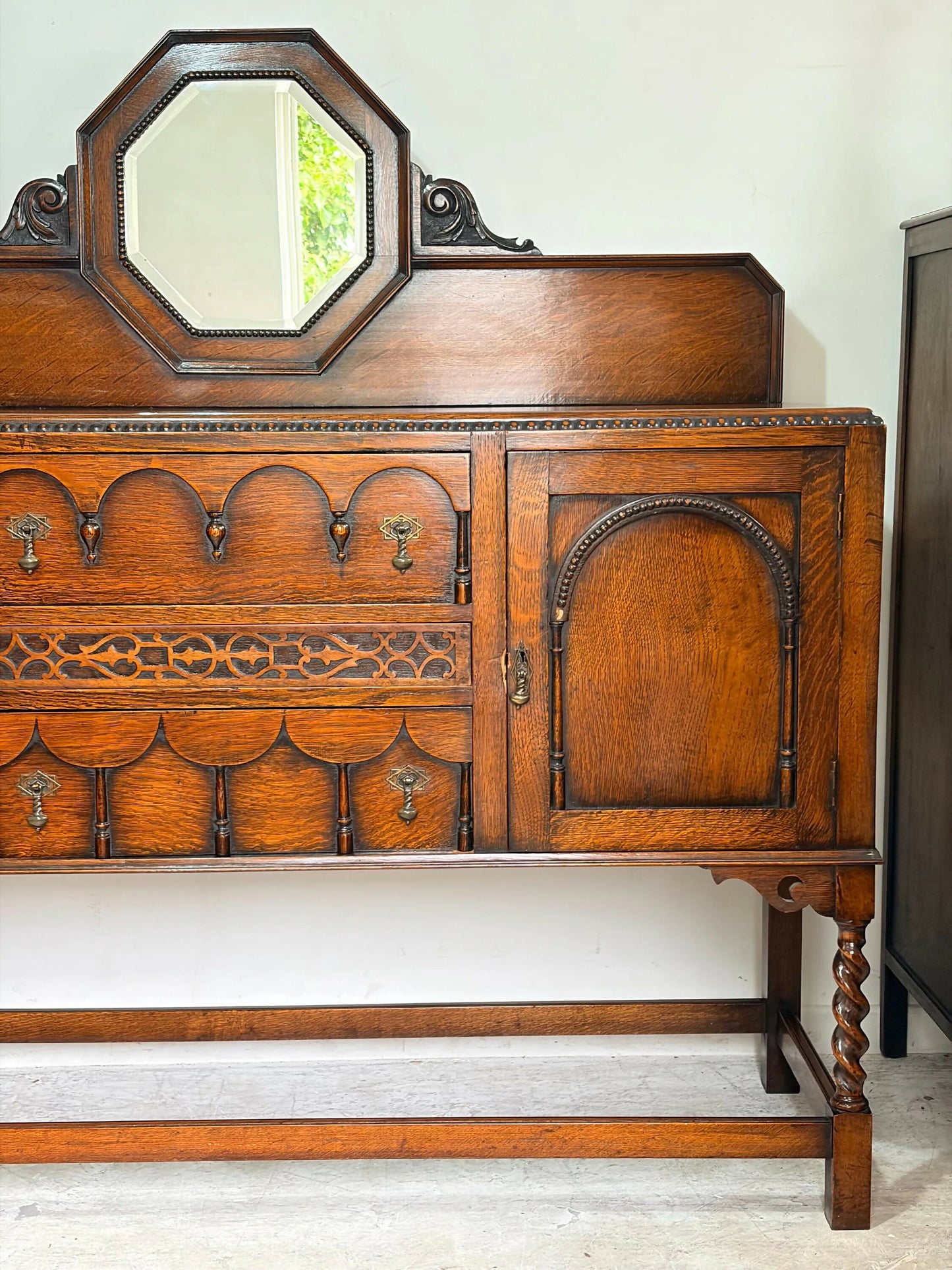 Mid century retro vintage oak sideboard barley twist