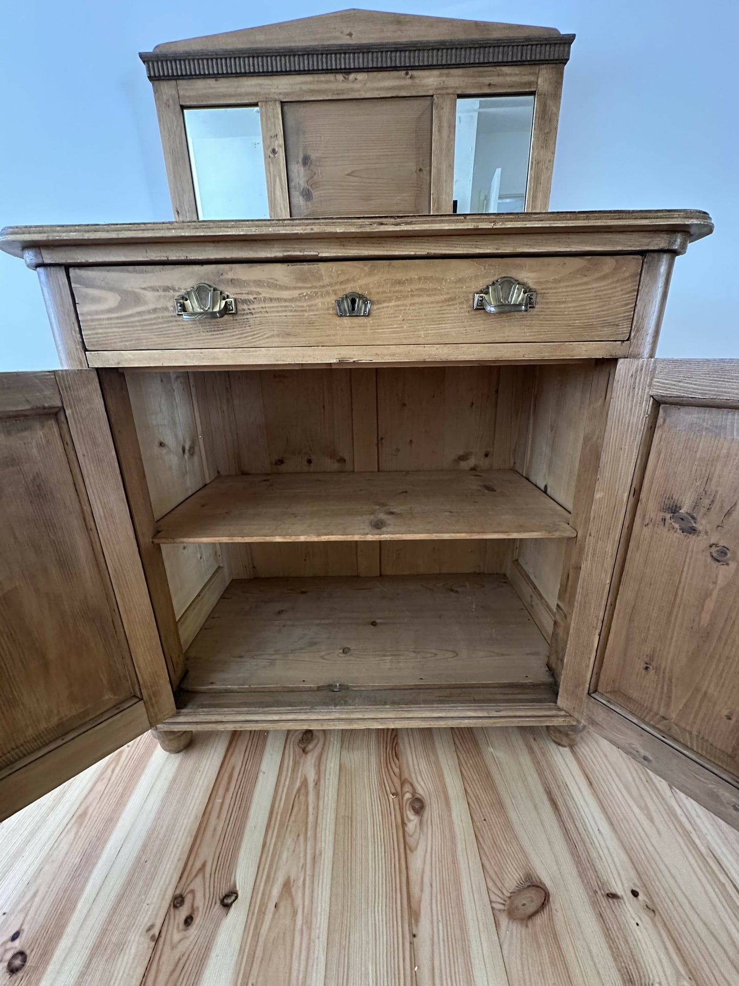 Antique Victorian Pine Chiffonier, Rustic Solid Wood Sideboard, Art Deco Handle Dresser, Natural Patina Storage Cabinet, Old English Buffet