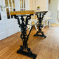 Hallway Occasional Patio Table Cast Iron and Oak Wood