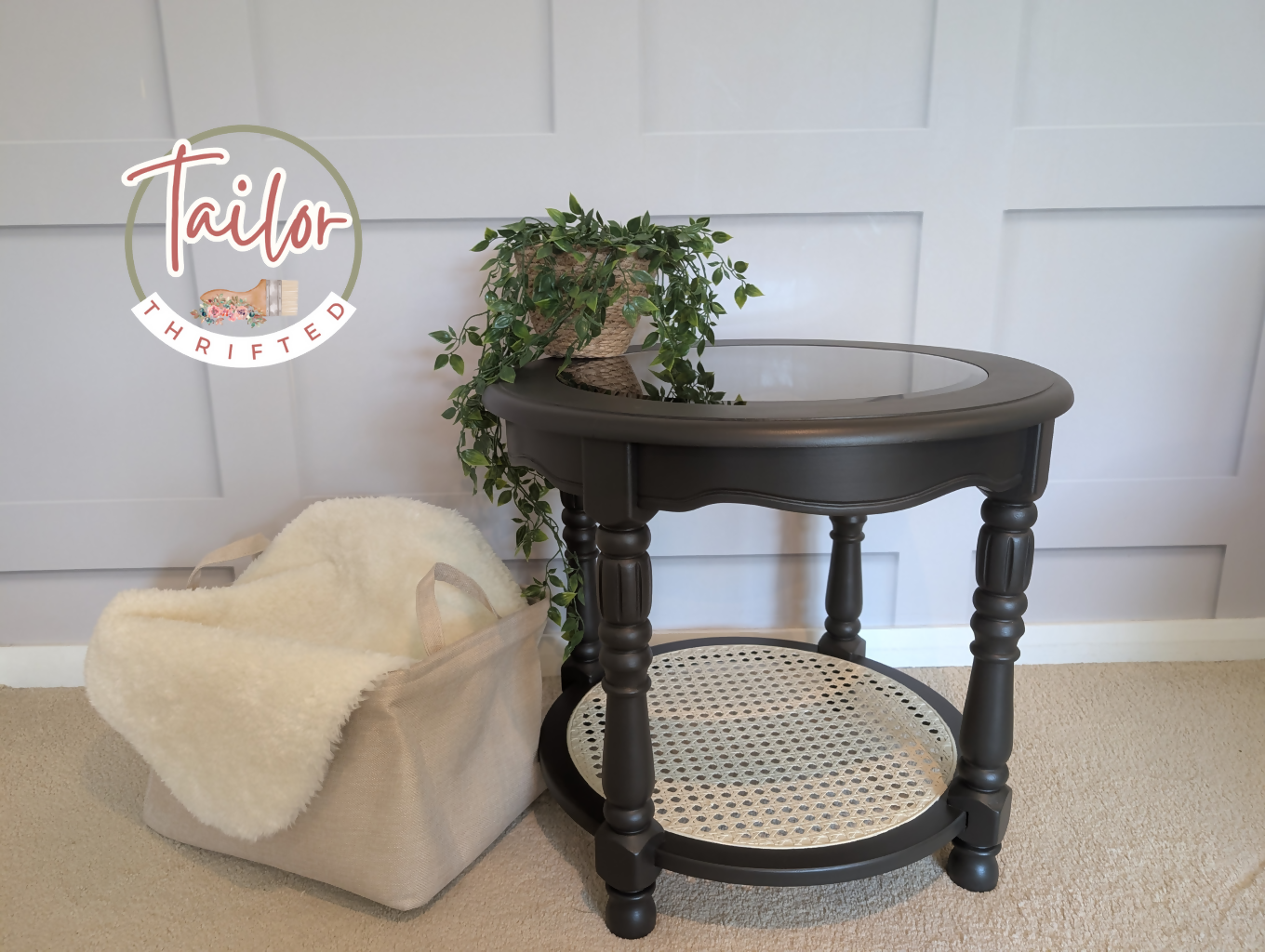 Tailor Thrifted Upcycled Vintage Cane and Glass Table Set 20