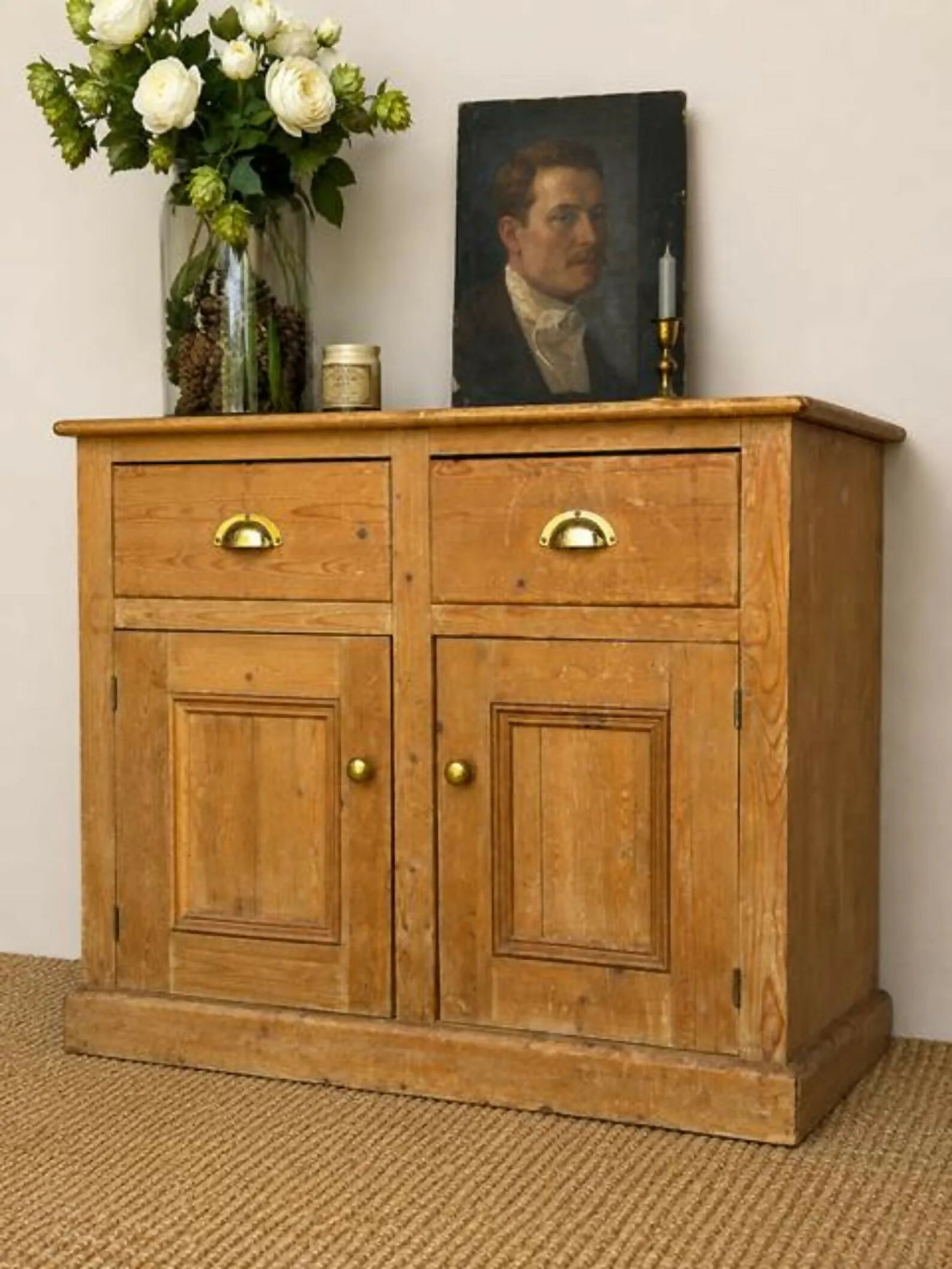 Vintage Pine Cupboard Sideboard | Housekeeper Cupboard | Kitchen Storage Cabinet | Hall Console | Rustic Sideboard