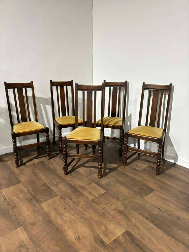 Vintage Set of Five Oak Dining Chairs