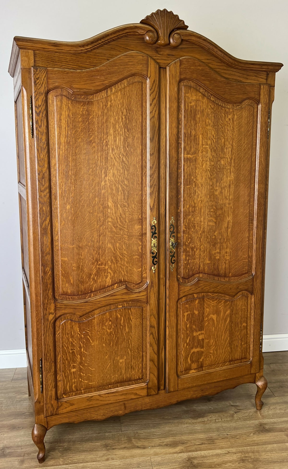 Wardrobe Vintage French Louis XVI Style Oak Two Door Carved Armoire LOT 6493