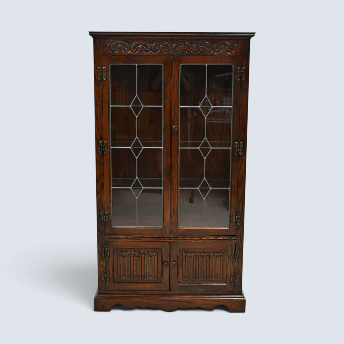 Old Charm Display Cabinet 3 Glass Shelves Tudor Brown #2155 FREE UK Delivery*