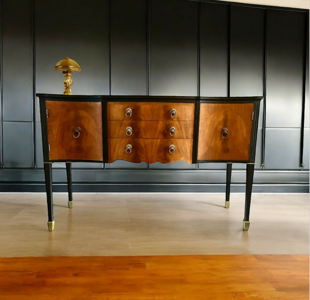 Vintage Serpentine Flame Mahogany Sideboard