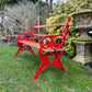 Ornate Red Garden Bench with Oak Planks