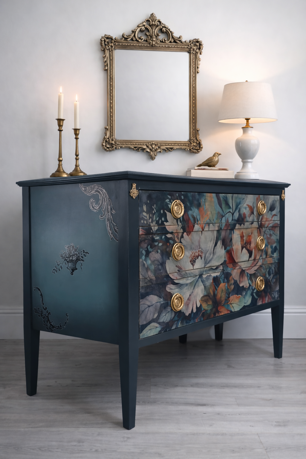 Vintage chest of drawers with floral design