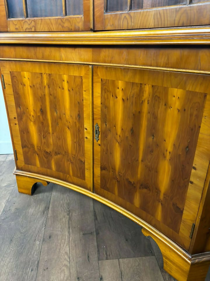 Reproduction Yew Concave Corner Cabinet