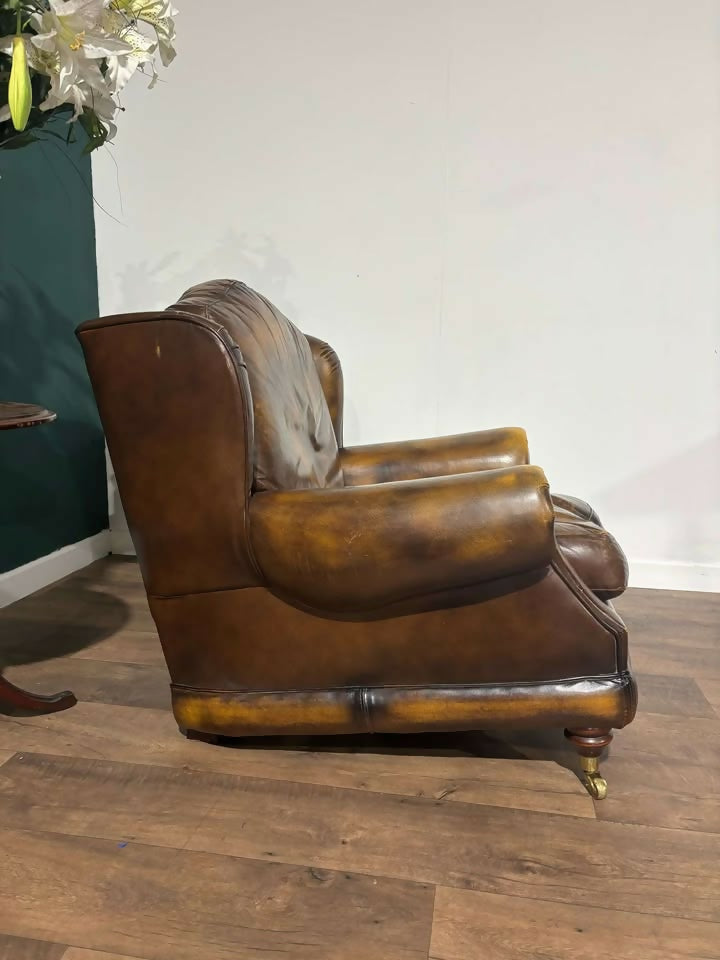 Brown Leather Wing Back Arm Chair