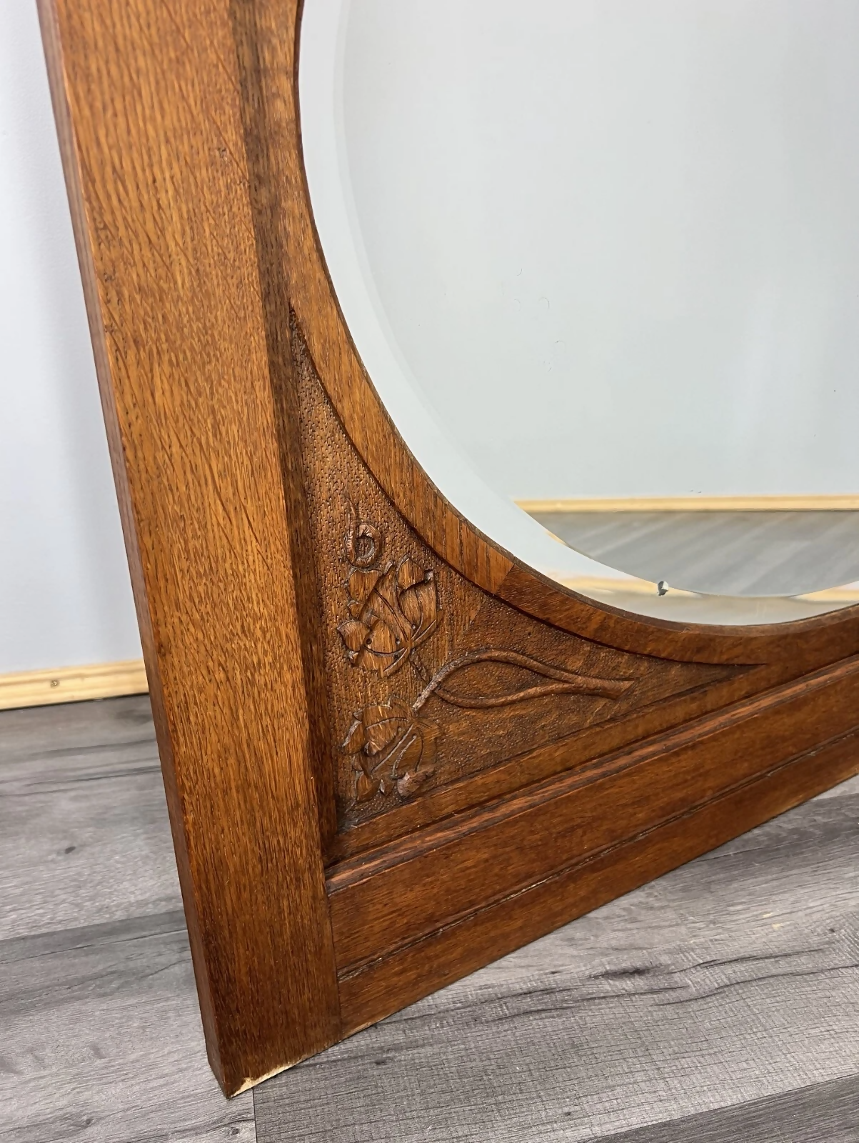 Wall Mirror Antique French Style Oak Carved Floral Decorative Frame LOT 3849