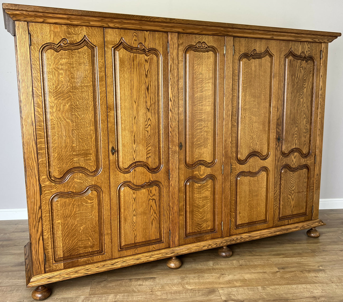 Wardrobe Vintage French Style Oak Five Door Carved Armoire Cabinet LOT 6111