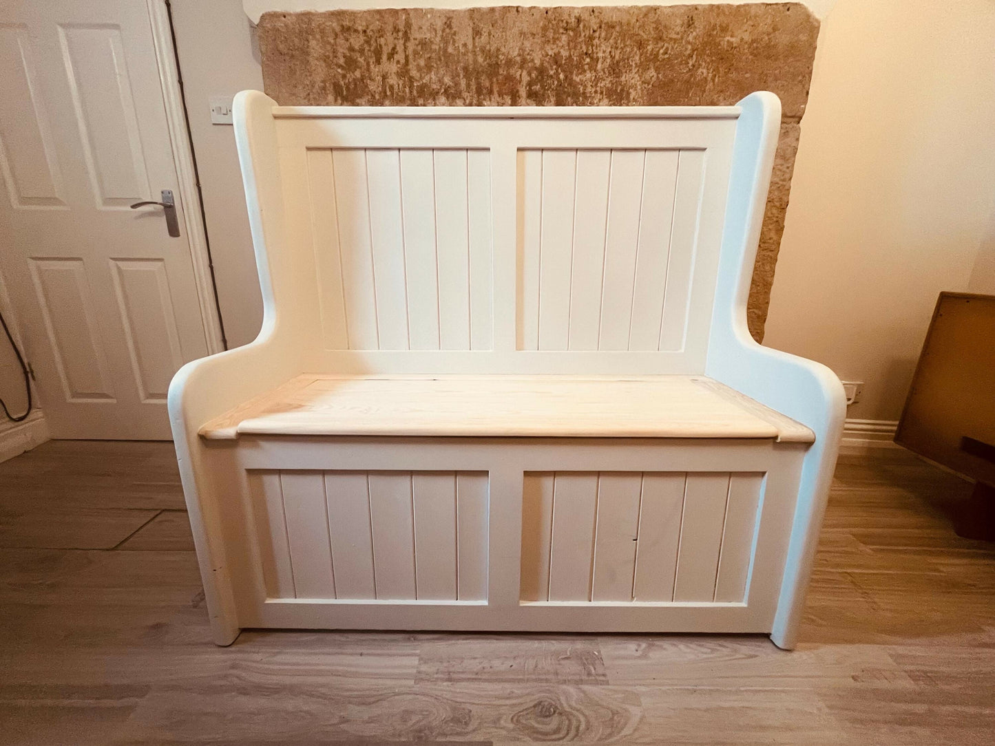 Hand Crafted Pine Monks Bench with Storage, Farmhouse Hallway Seat
