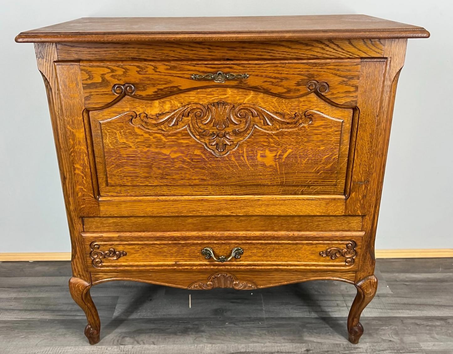 Cabinet Vintage French Louis XVI Style Oak Fall Front Carved Sideboard LOT 3779