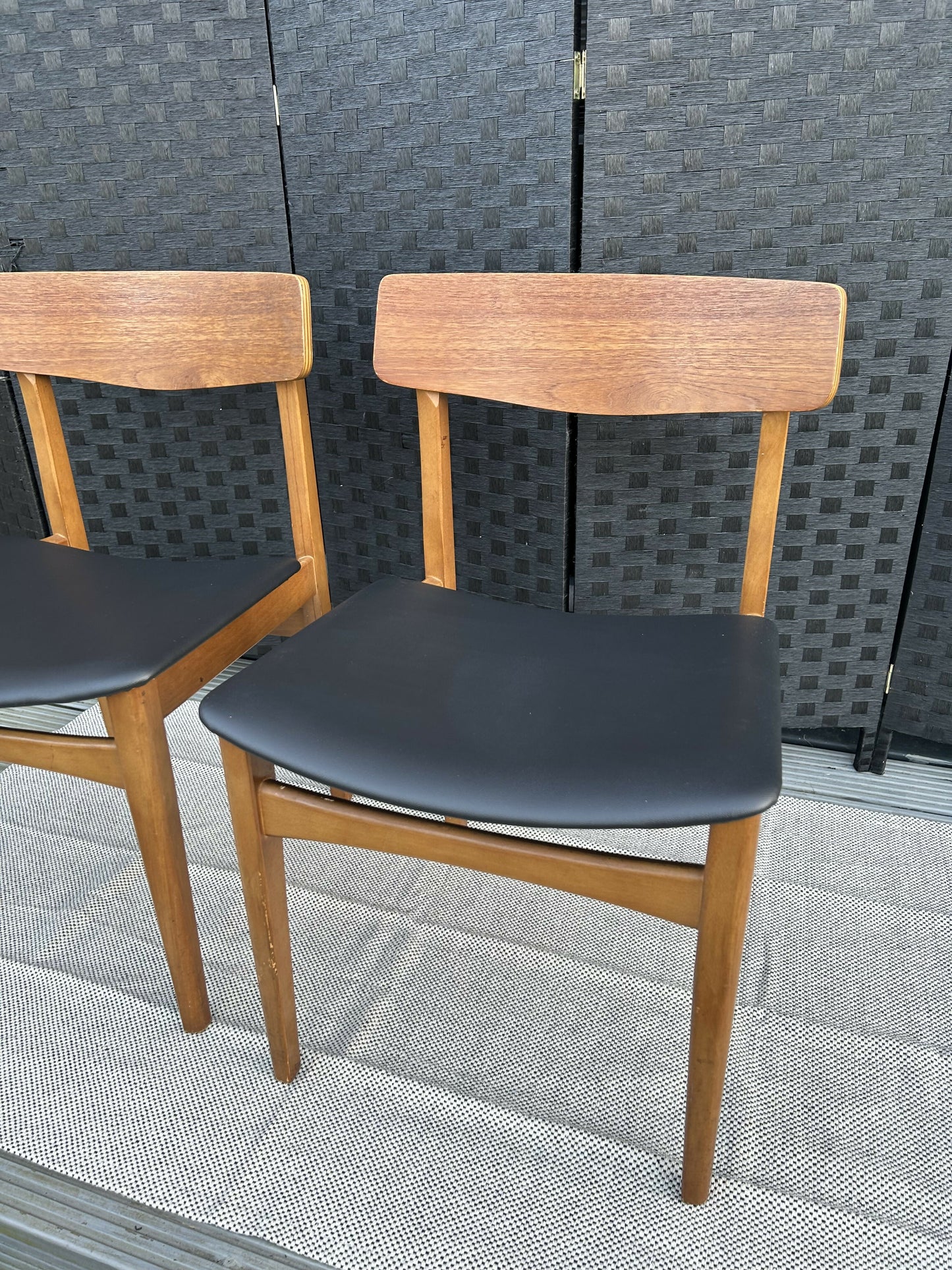 Pair of Vintage Mid-Century Danish Dining Chairs Black Vinyl