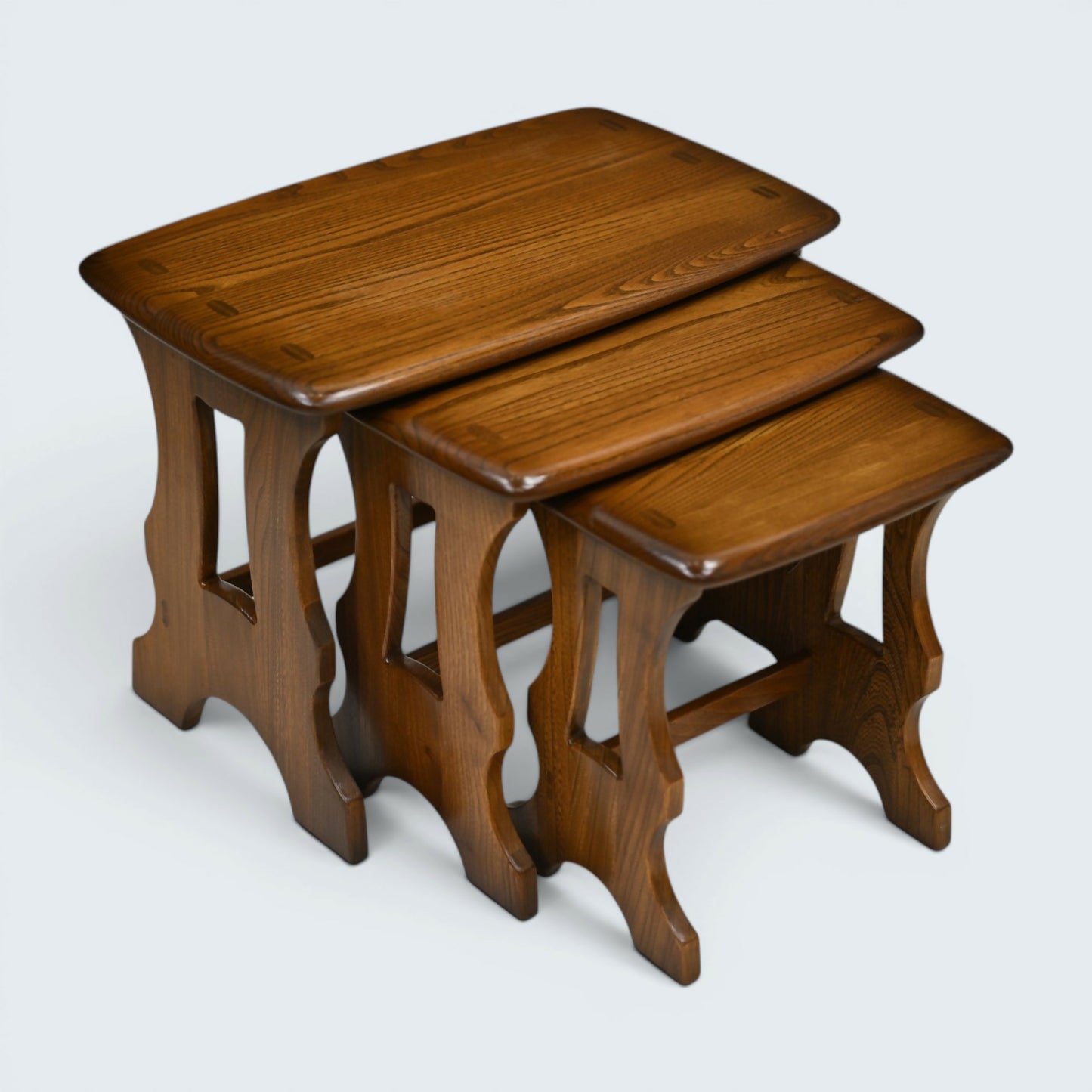 Ercol Nest Of Tables Solid Elm Side Tables Pressed Gold Badge GD FREE Delivery*
