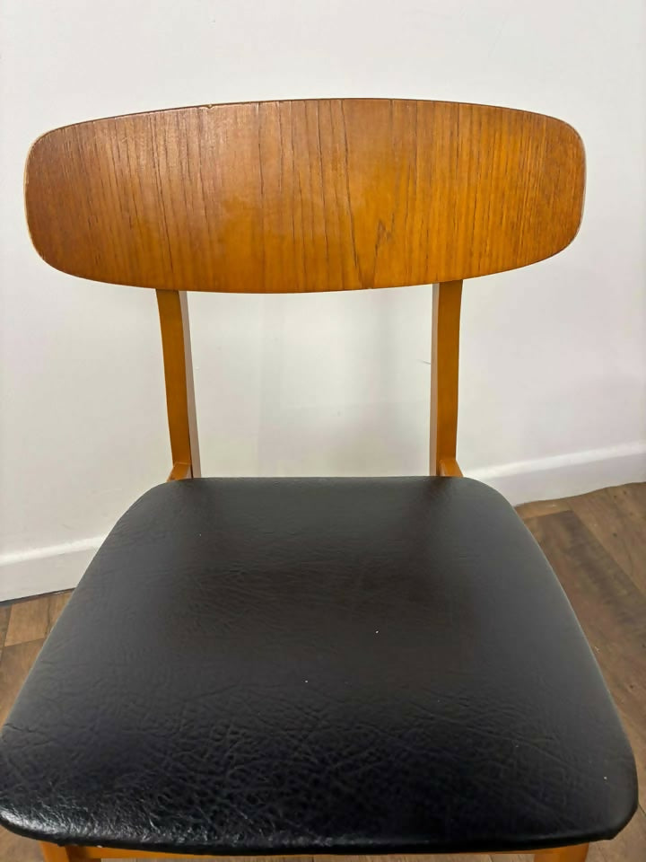 Pair of Mid Century Teak Chairs with Black Upholstery